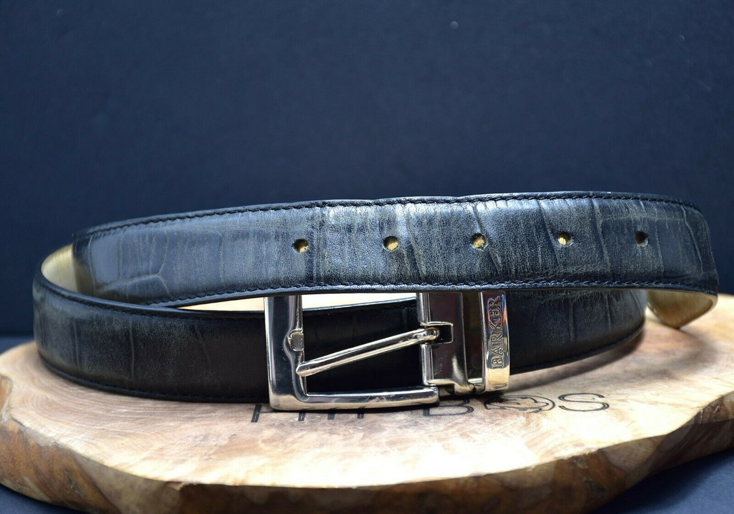 Barker Vintage Classic Mens Leather Belt Black Size L - VintageThing