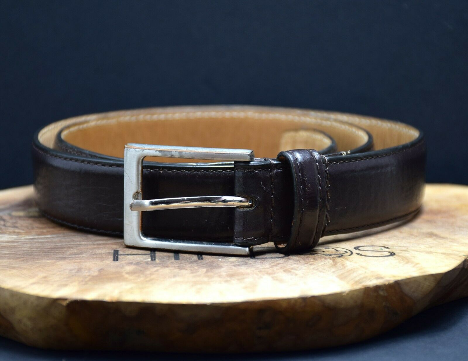 Jasper Conran Classic Mens Leather Belt Brown Size Medium - VintageThing