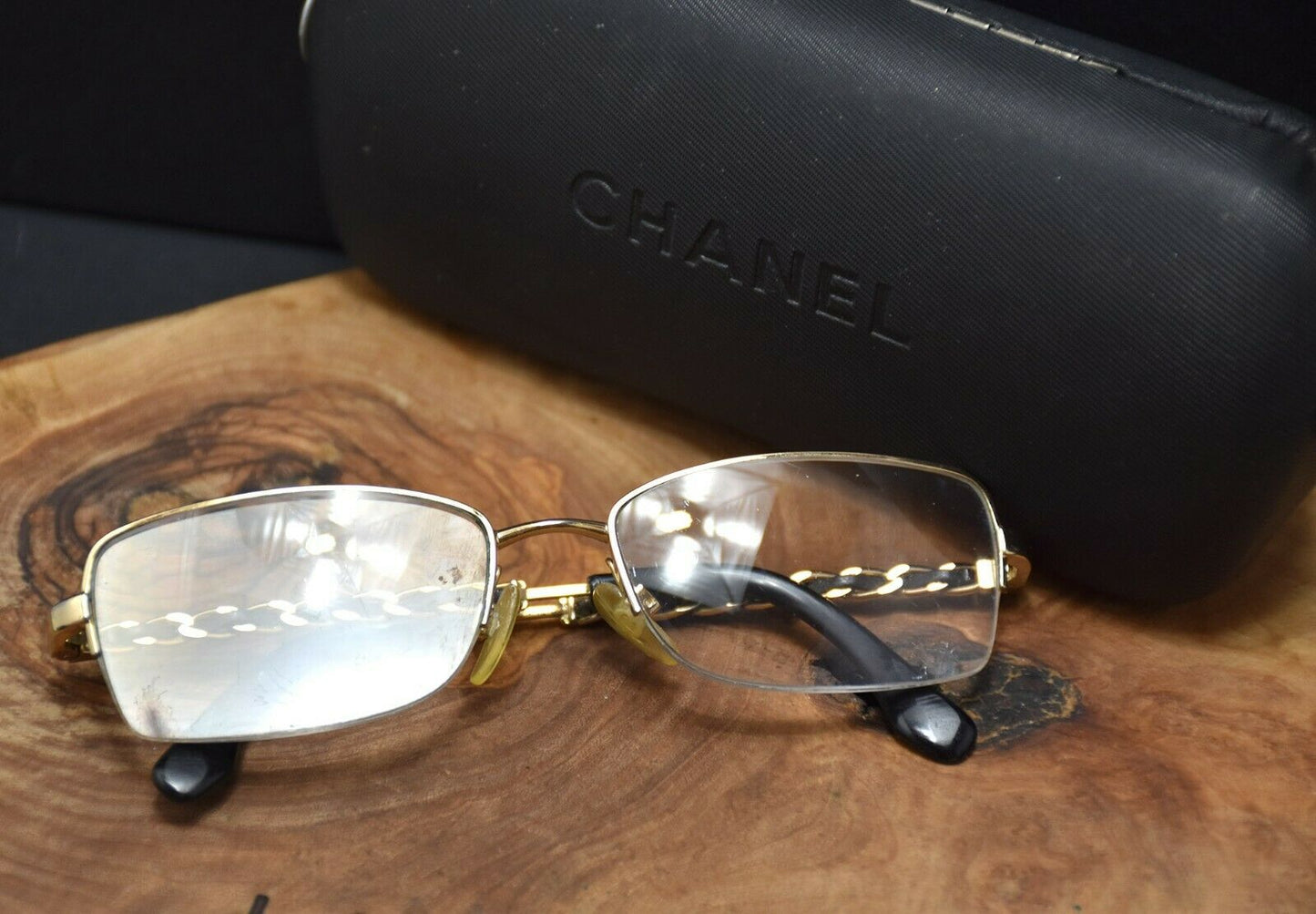 Chanel Vintage Womens Glasses Frames Spectacles Gold and Black - VintageThing