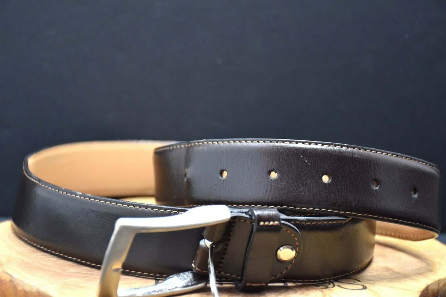 ES Classic Italian Mens Leather Belt Brown Size 38 - VintageThing