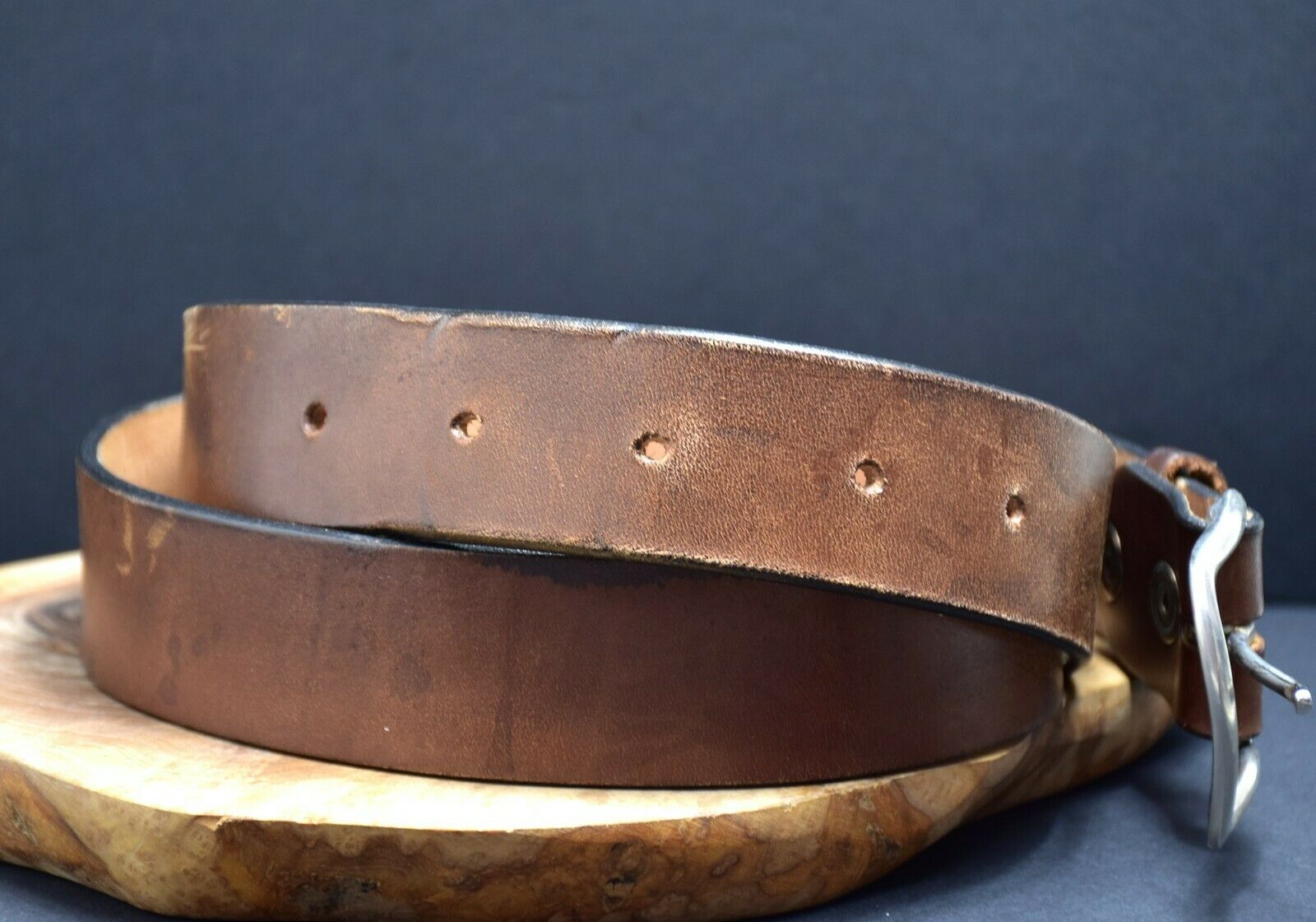 Barsony Mens Leather Hand Crafted Leather Belt Brown Size 36 - VintageThing