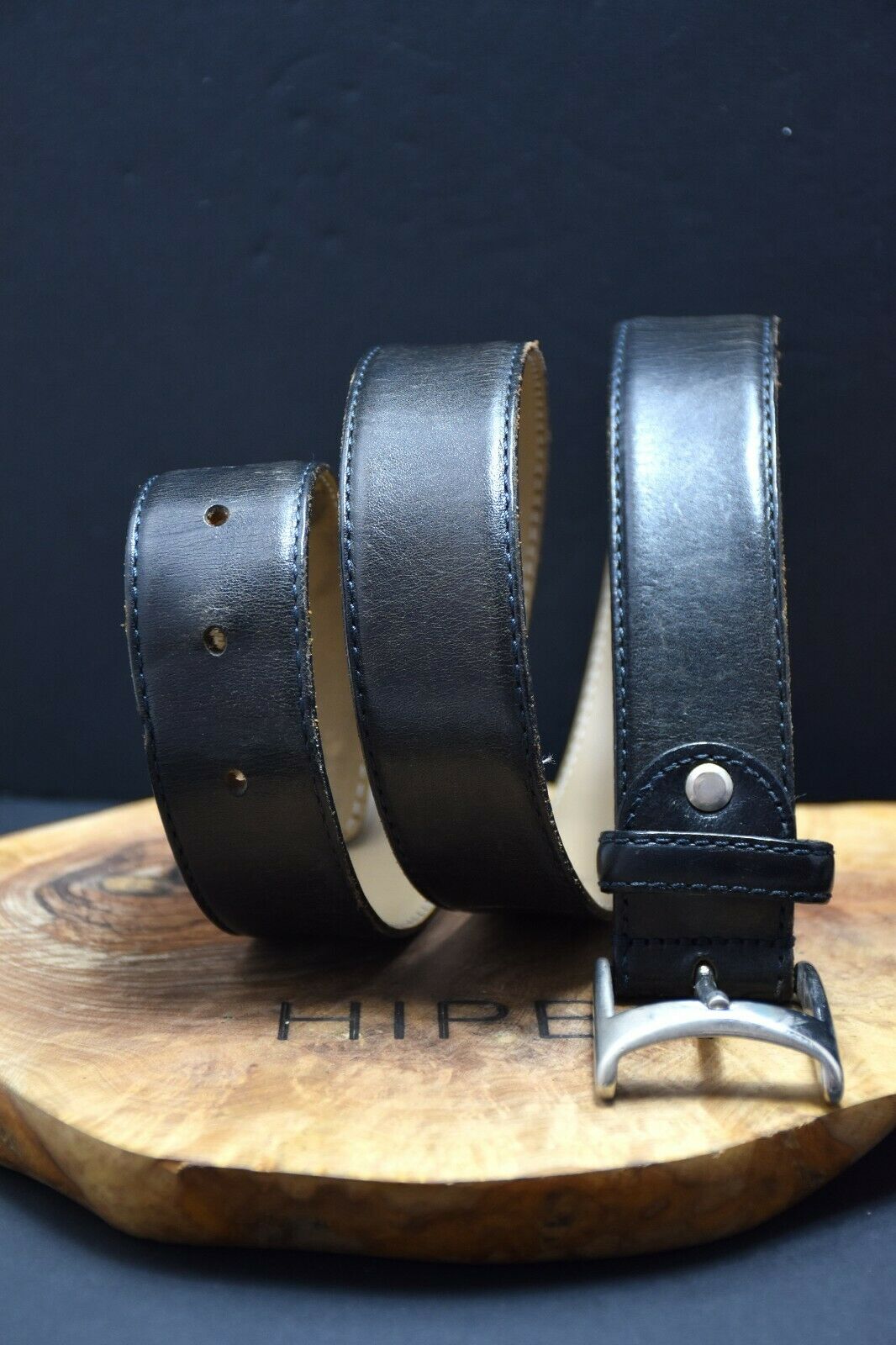 Piramide Handmade Classic Mens Leather Jeans Belt Black Size 34 - VintageThing