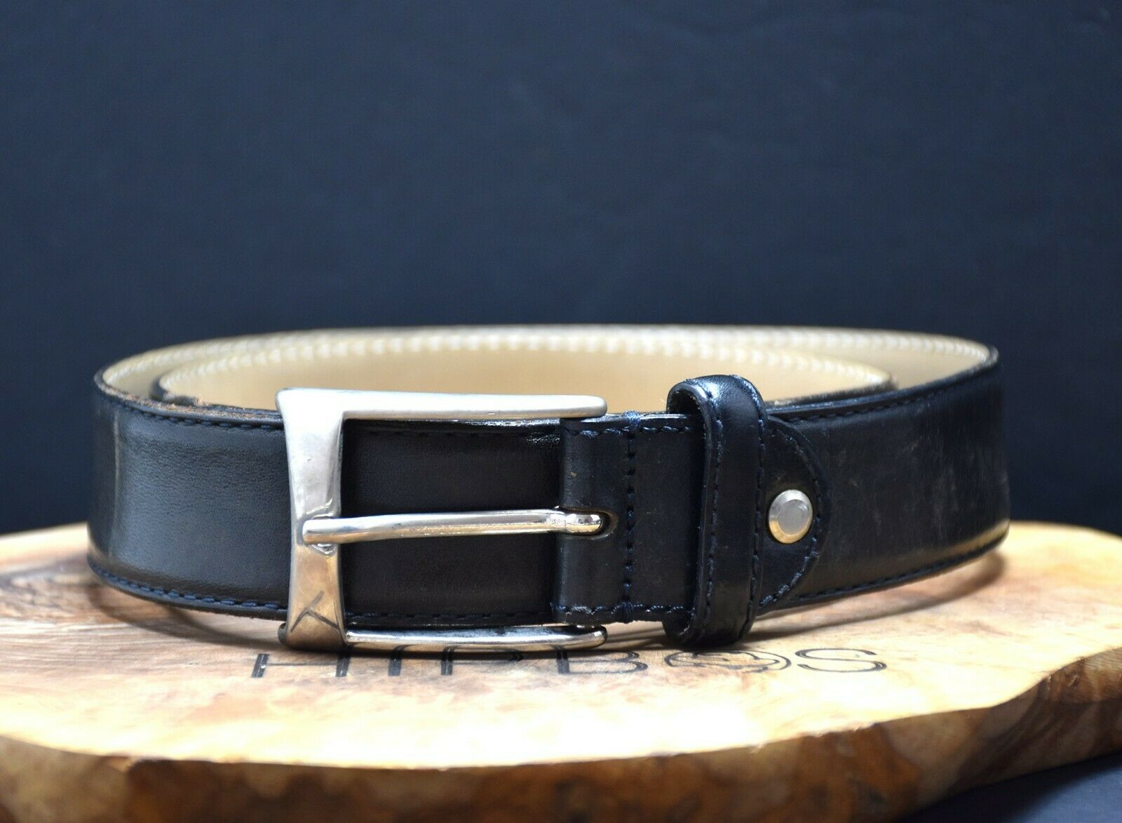 Piramide Handmade Classic Mens Leather Jeans Belt Black Size 34 - VintageThing