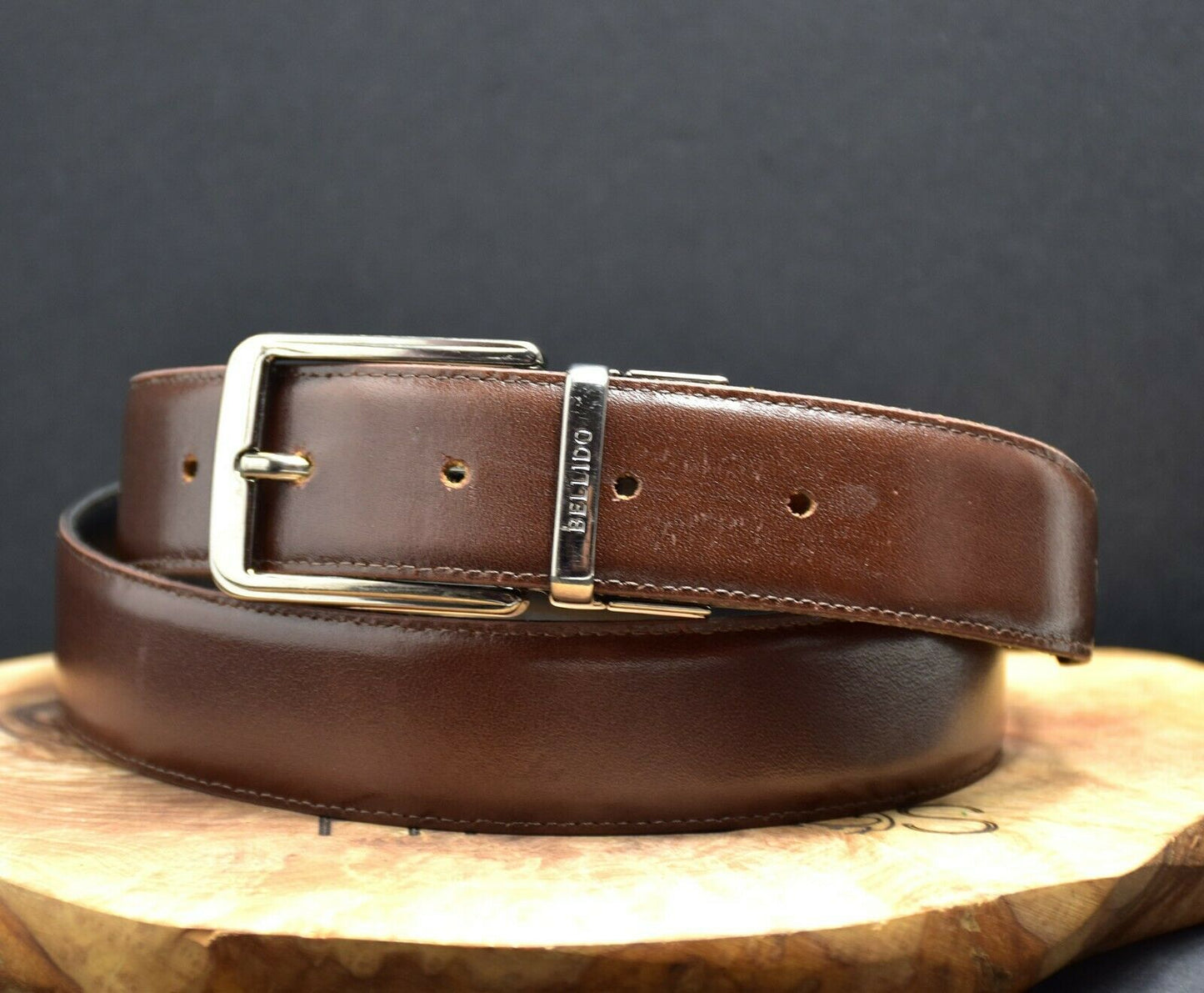 Bellido Mens Classic Reversible Leather Belt Brown / Black Size 36 - VintageThing