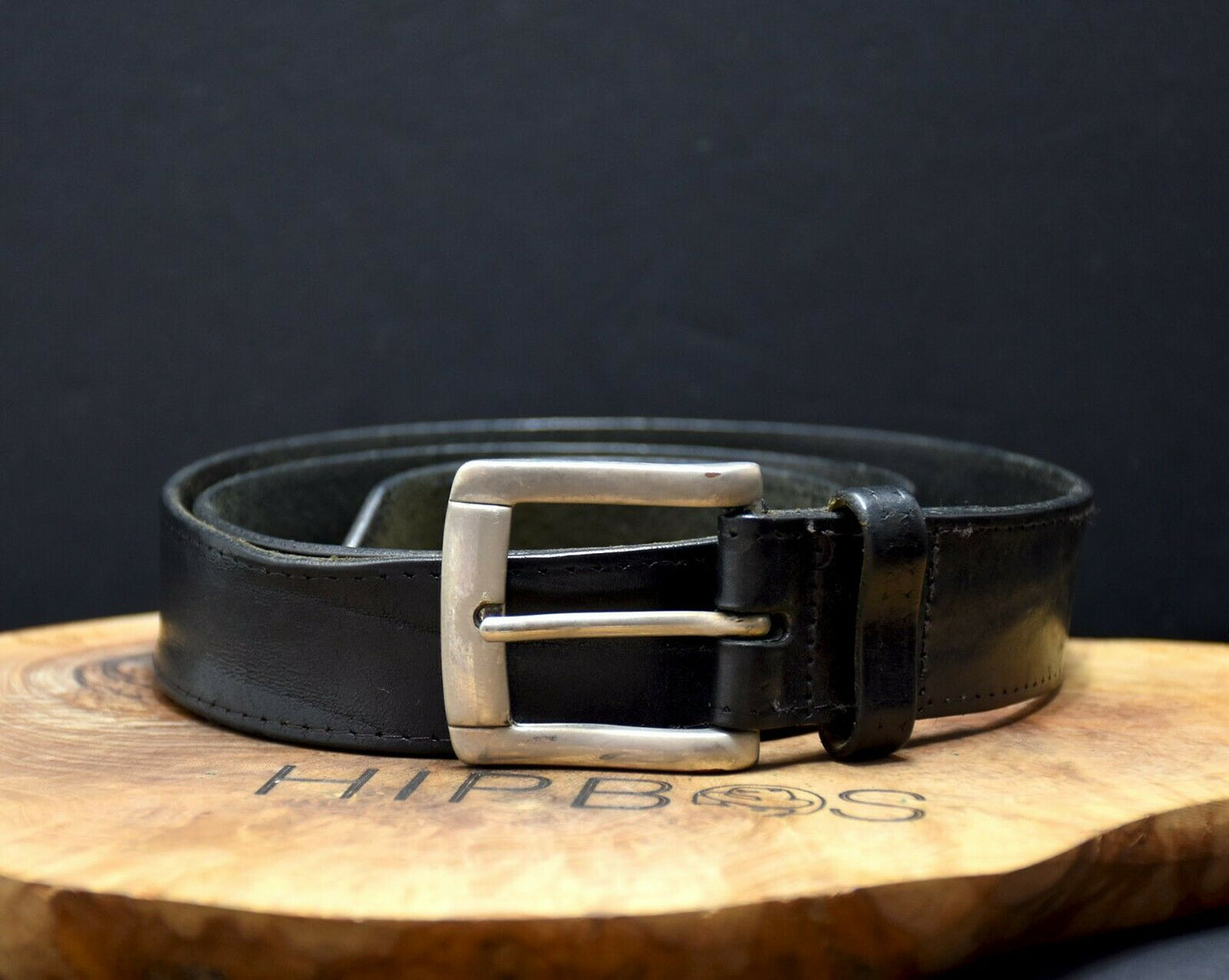 Vintage Mens Leather Jeans Belt Black Size 32 - VintageThing