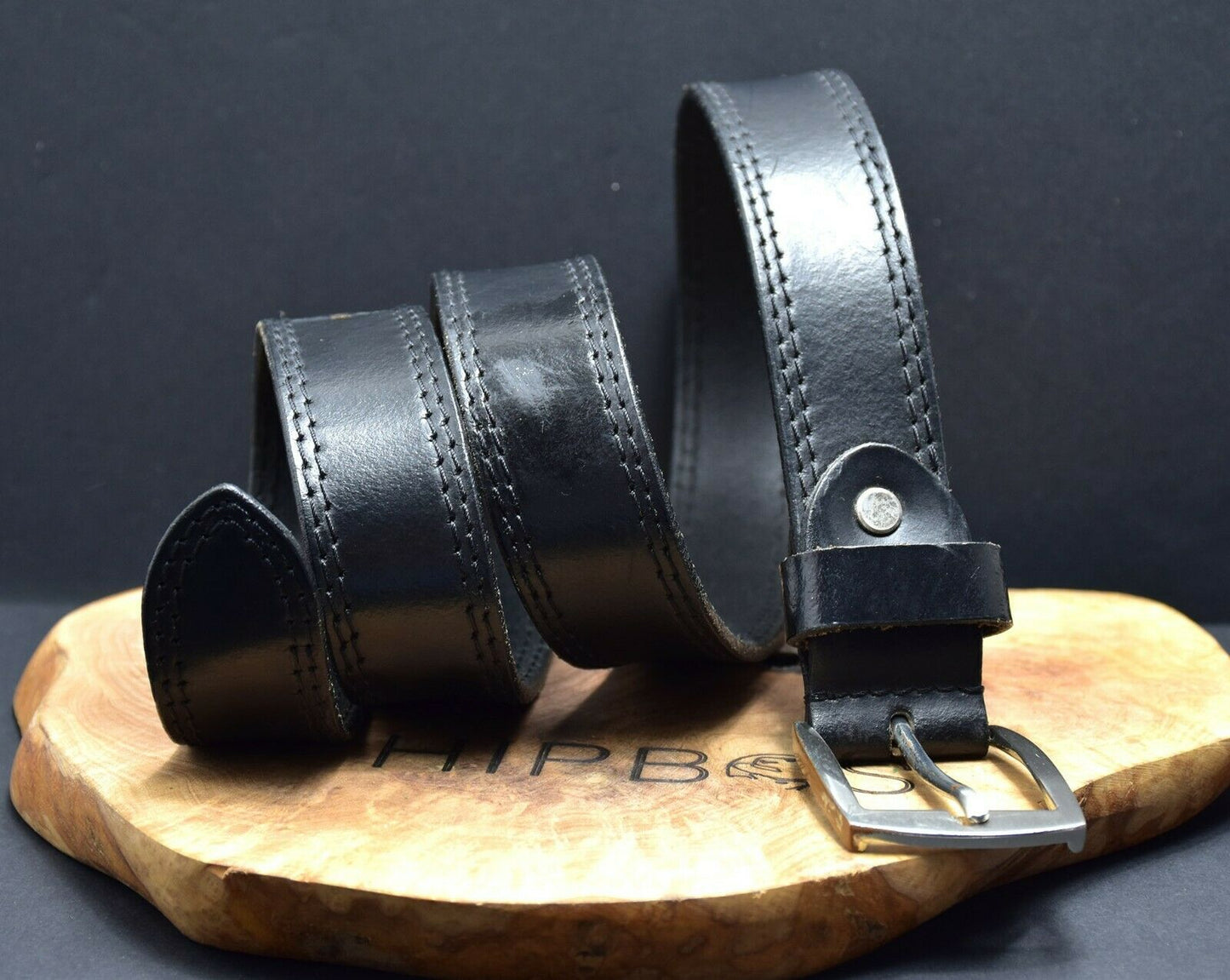 Vintage Mens Leather Jeans Belt Black Size 36 - VintageThing