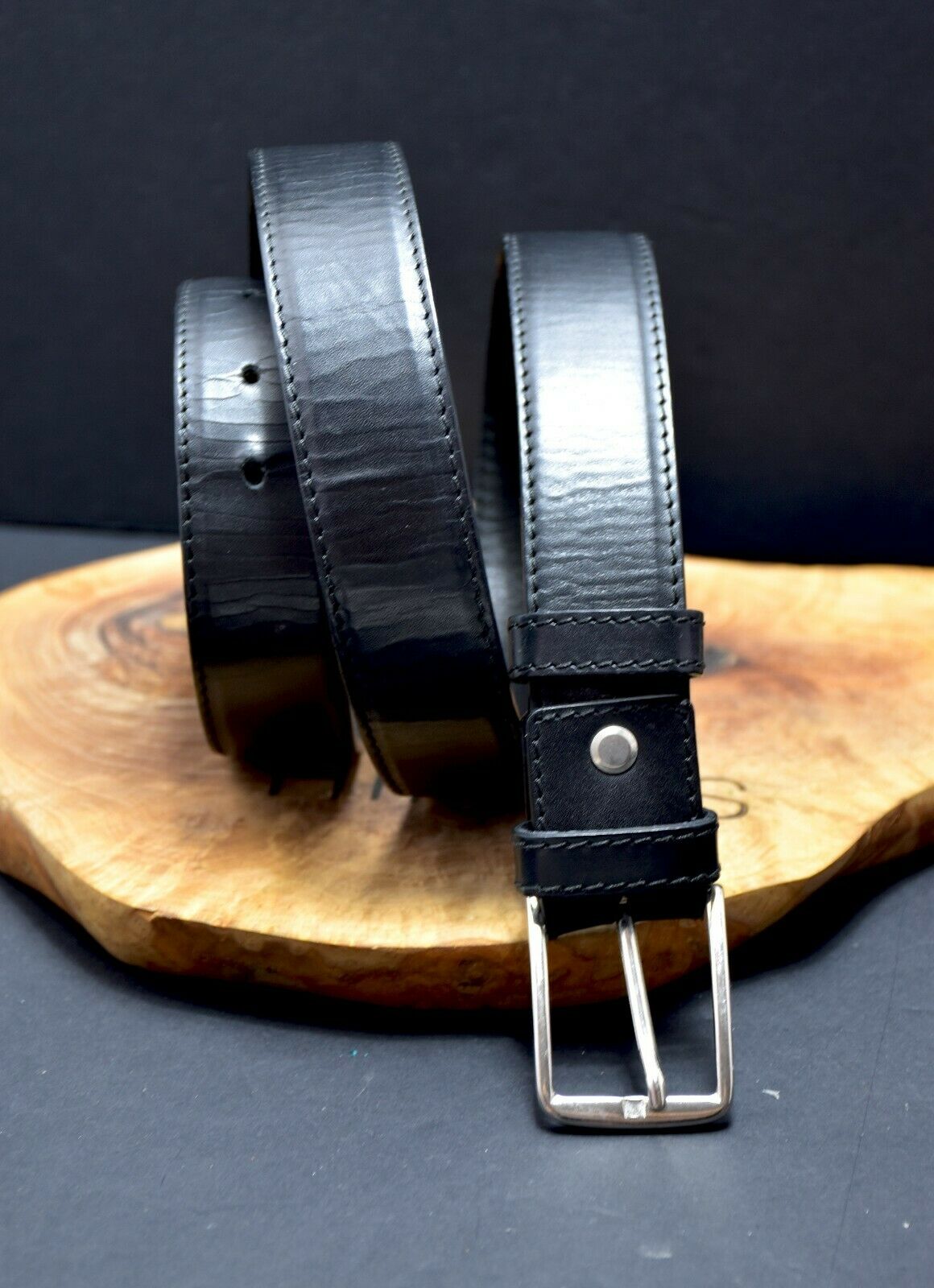 Bonino Italian Vintage Classic Mens Leather Belt Black Size 36 - VintageThing