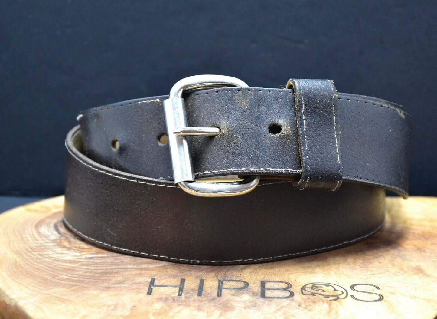 Vintage Mens Leather Jeans Belt Black Brown Size 34 - VintageThing