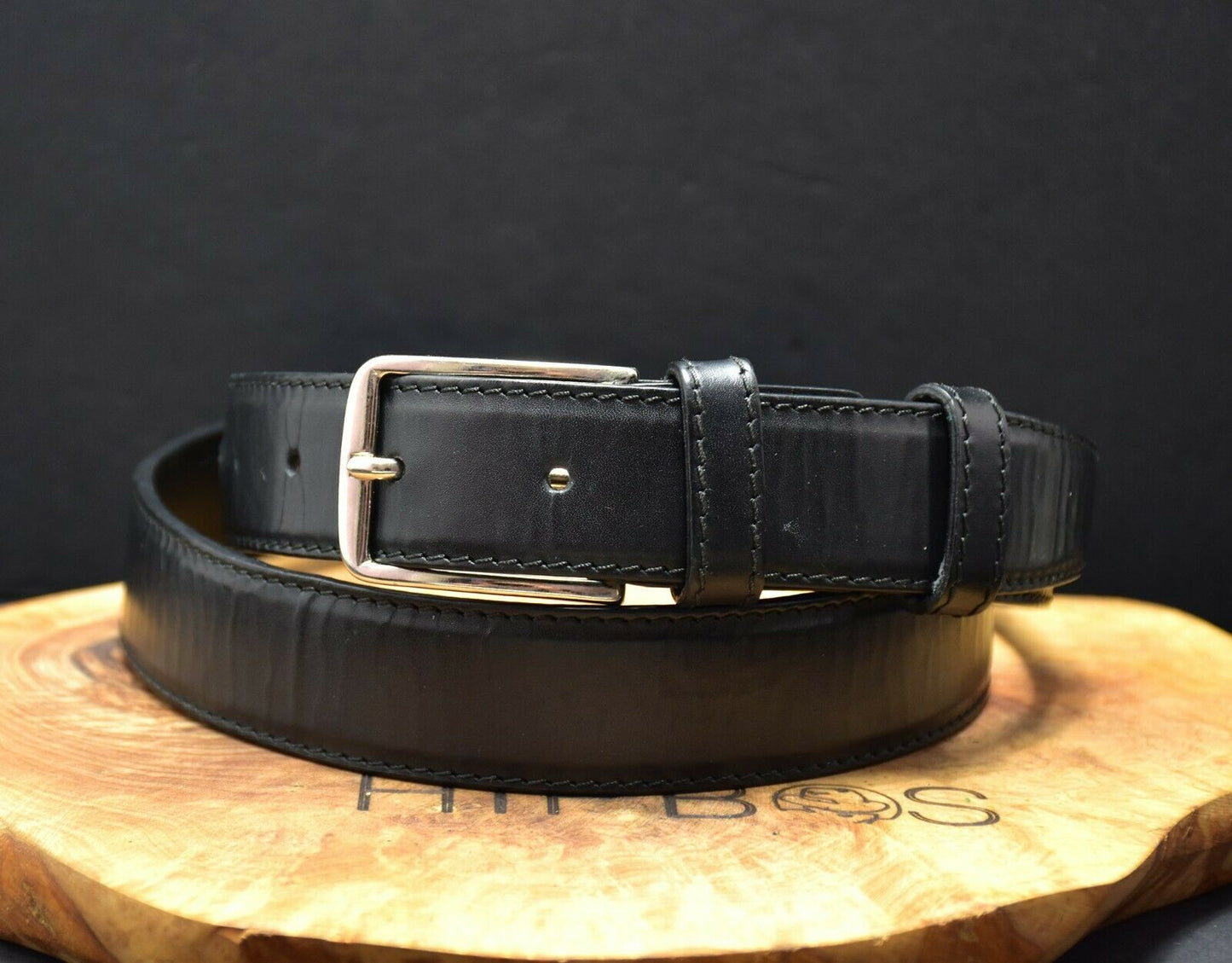 Bonino Italian Vintage Classic Mens Leather Belt Black Size 36 - VintageThing