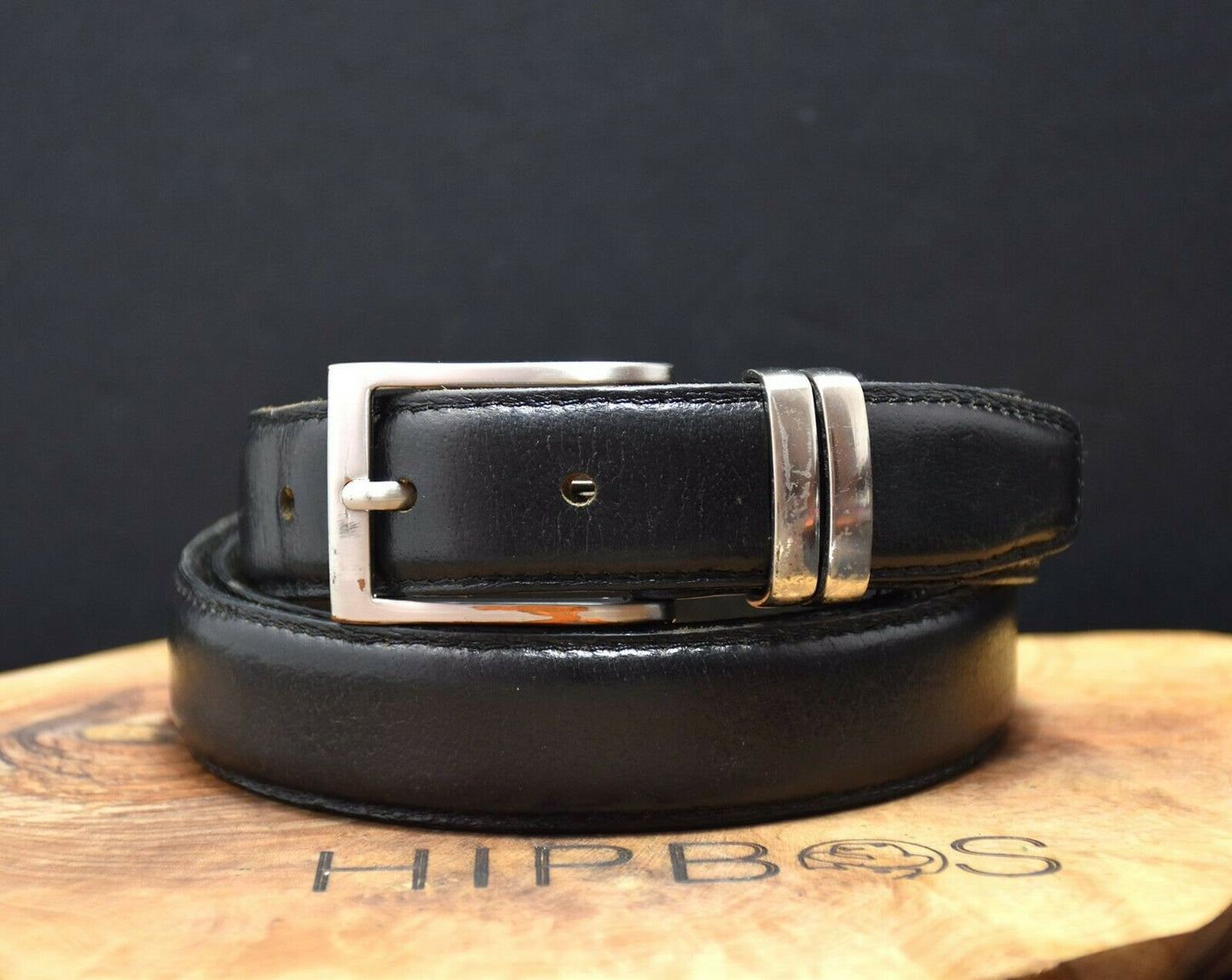 Vintage Mens Leather Jeans Belt Black Size 38 - VintageThing