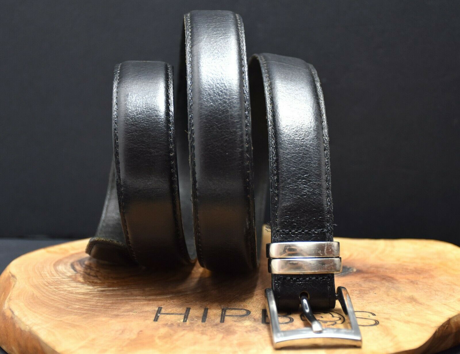 Vintage Mens Leather Jeans Belt Black Size 38 - VintageThing