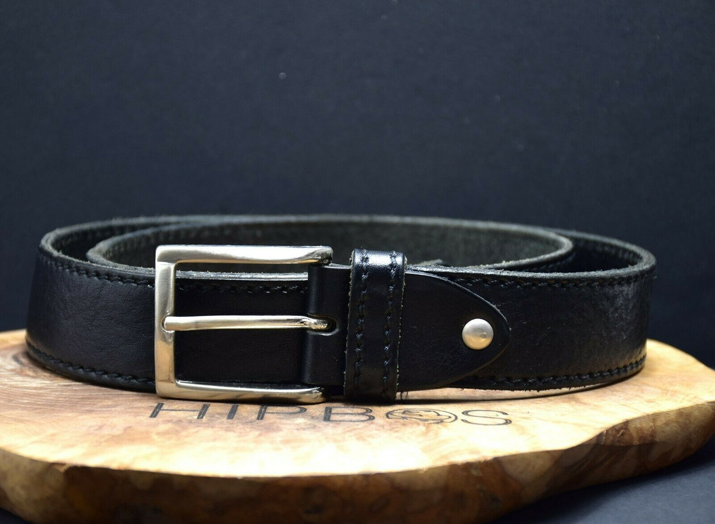 Vintage Italian Mens Leather Jeans Belt Black Size 36 - VintageThing