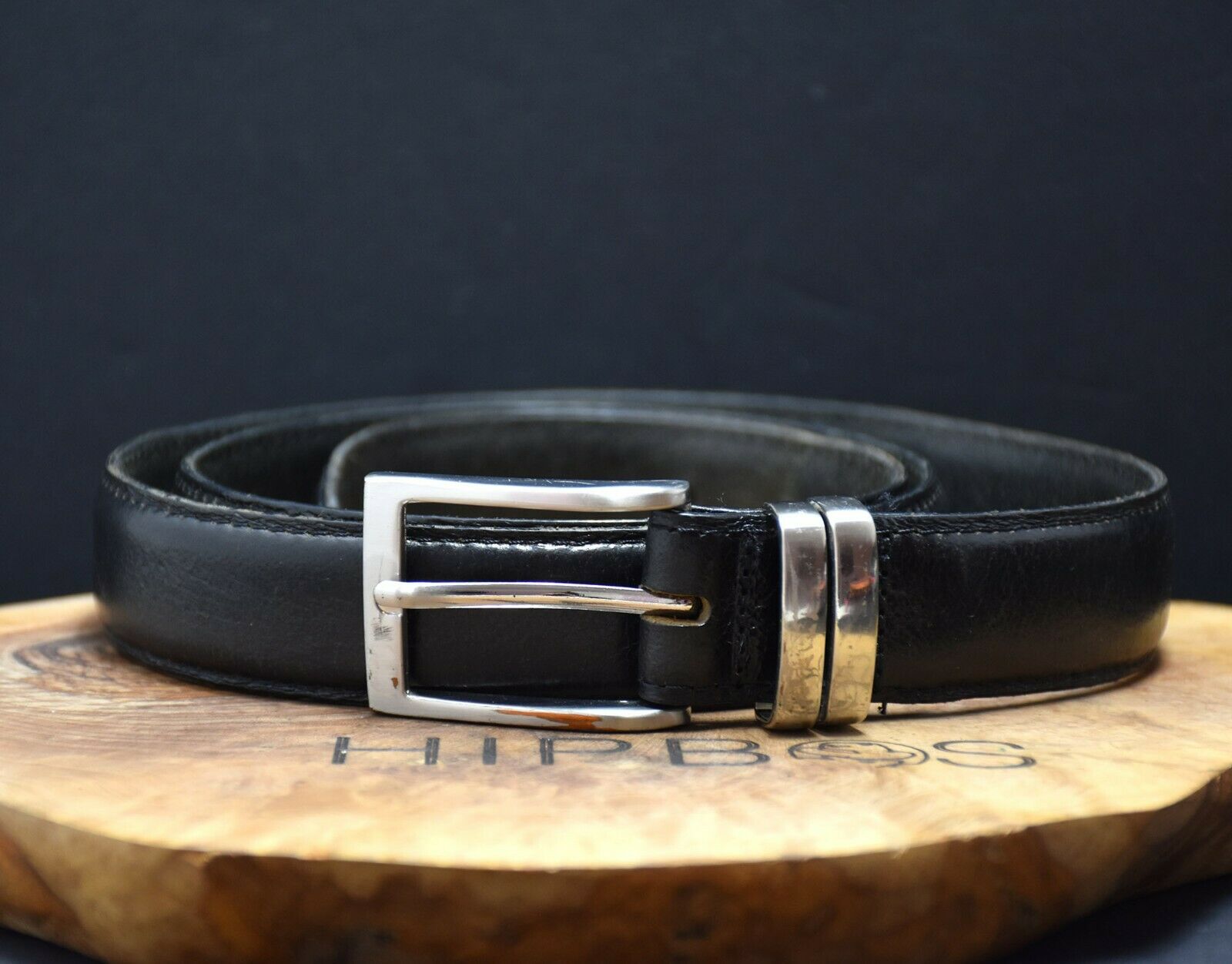 Vintage Mens Leather Jeans Belt Black Size 38 - VintageThing