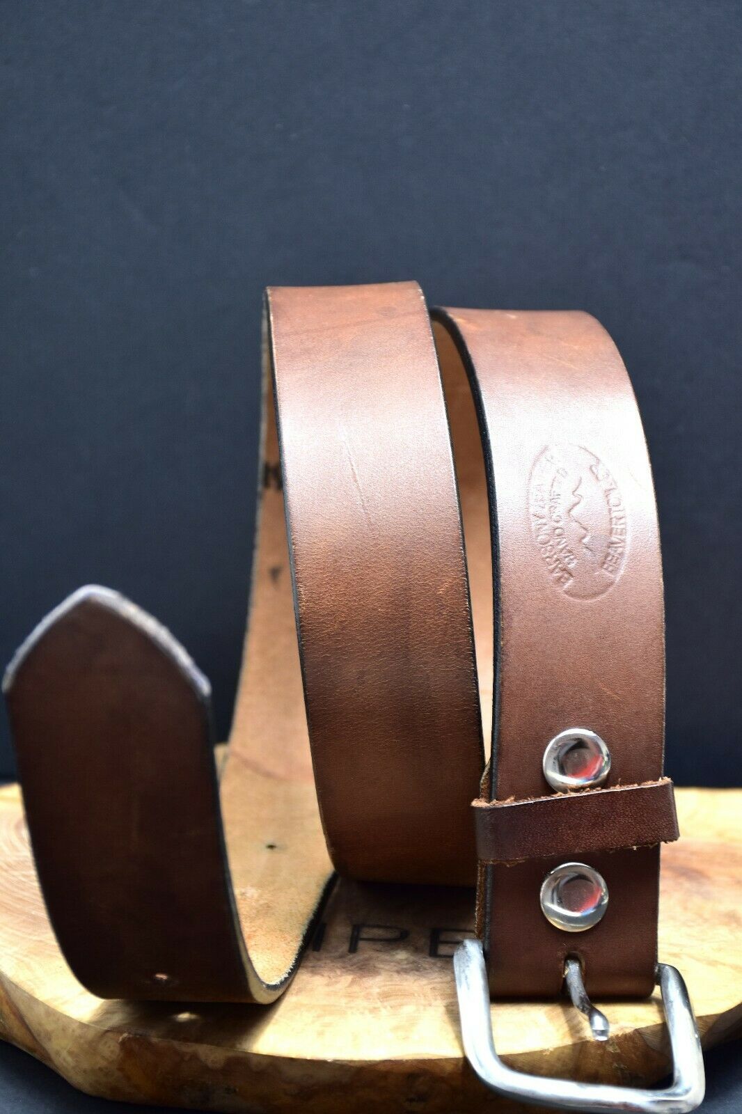 Barsony Mens Leather Hand Crafted Leather Belt Brown Size 36 - VintageThing