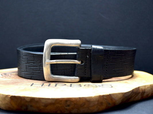 Vintage Mens Leather Jeans Belt Black Size 36 - VintageThing