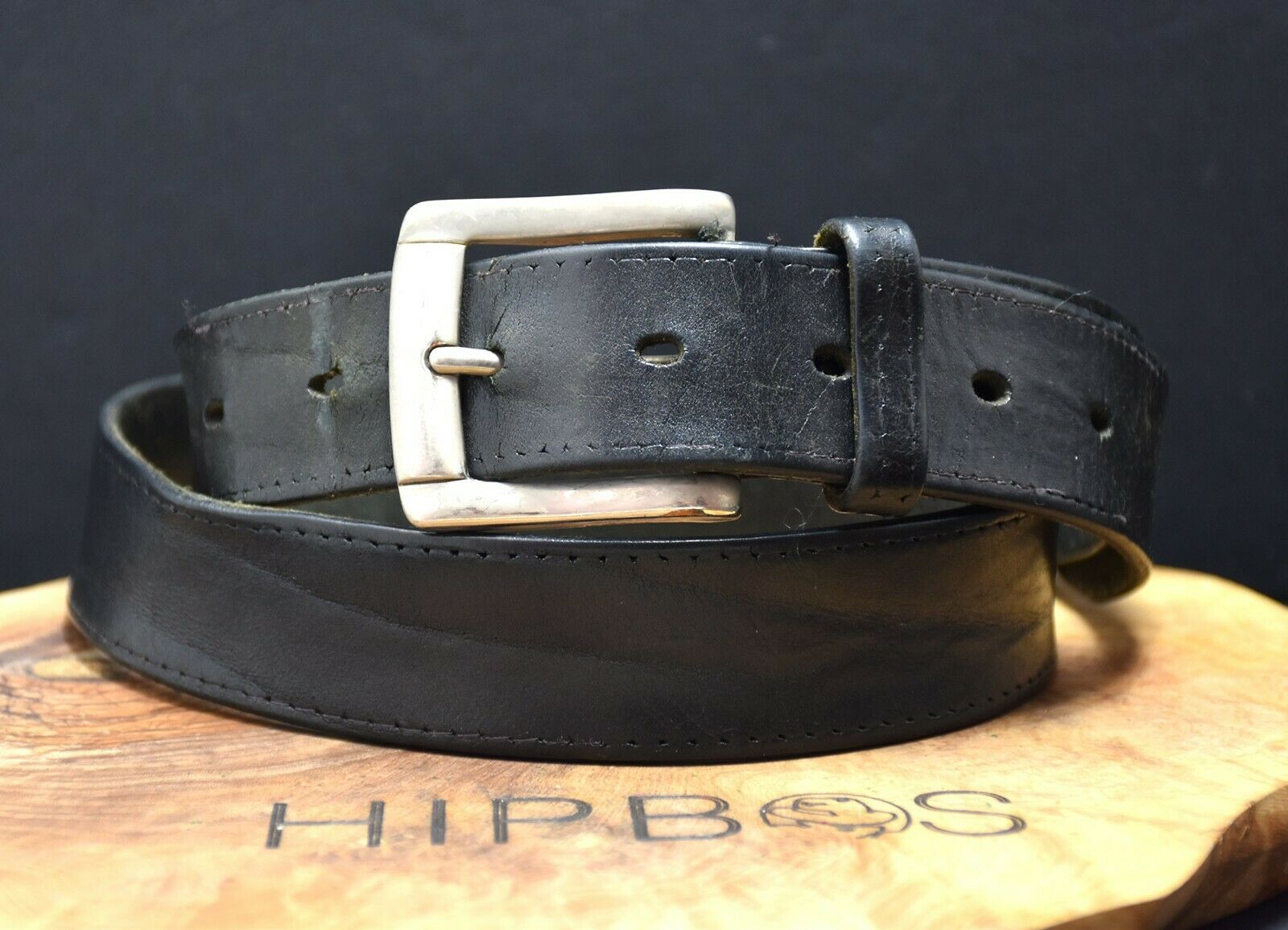 Vintage Mens Leather Jeans Belt Black Size 32 - VintageThing