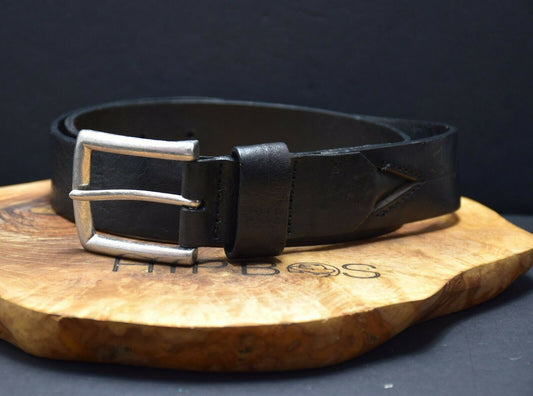 Vintage Handmade Mens Leather Jeans Belt Black Size 30 - VintageThing