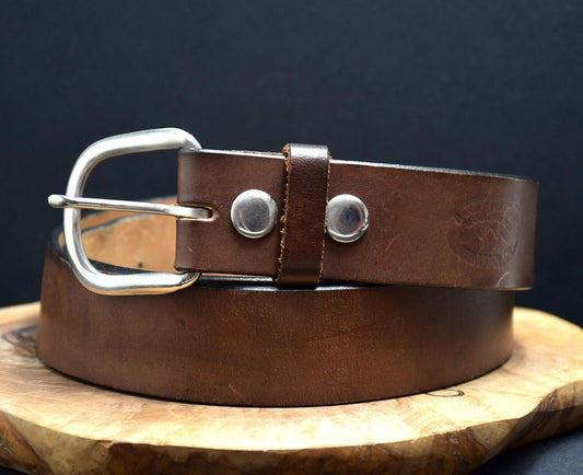 Barsony Mens Leather Hand Crafted Leather Belt Brown Size 36 - VintageThing