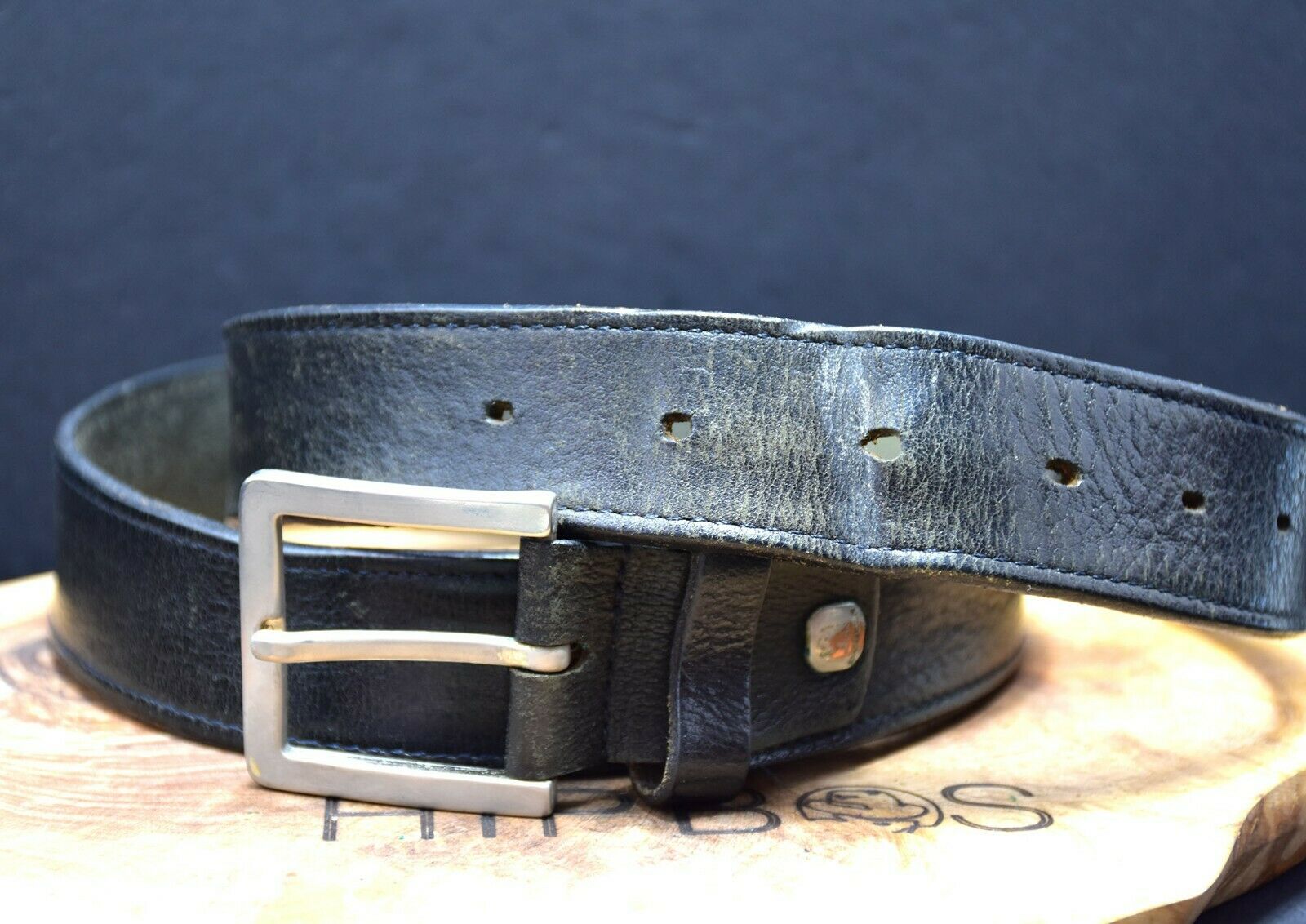 Vintage Mens Leather Jeans Belt Black Size 36 - VintageThing