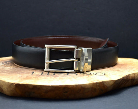 Classic Reversible Mens Leather Belt Black / Brown Size 34 - VintageThing