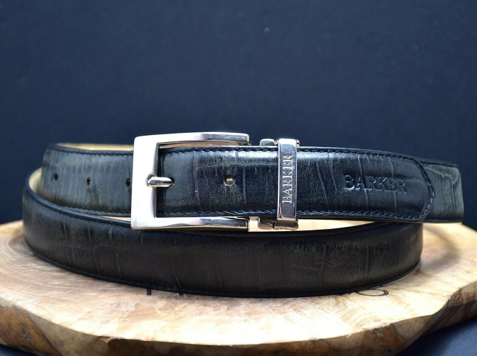 Barker Vintage Classic Mens Leather Belt Black Size L - VintageThing