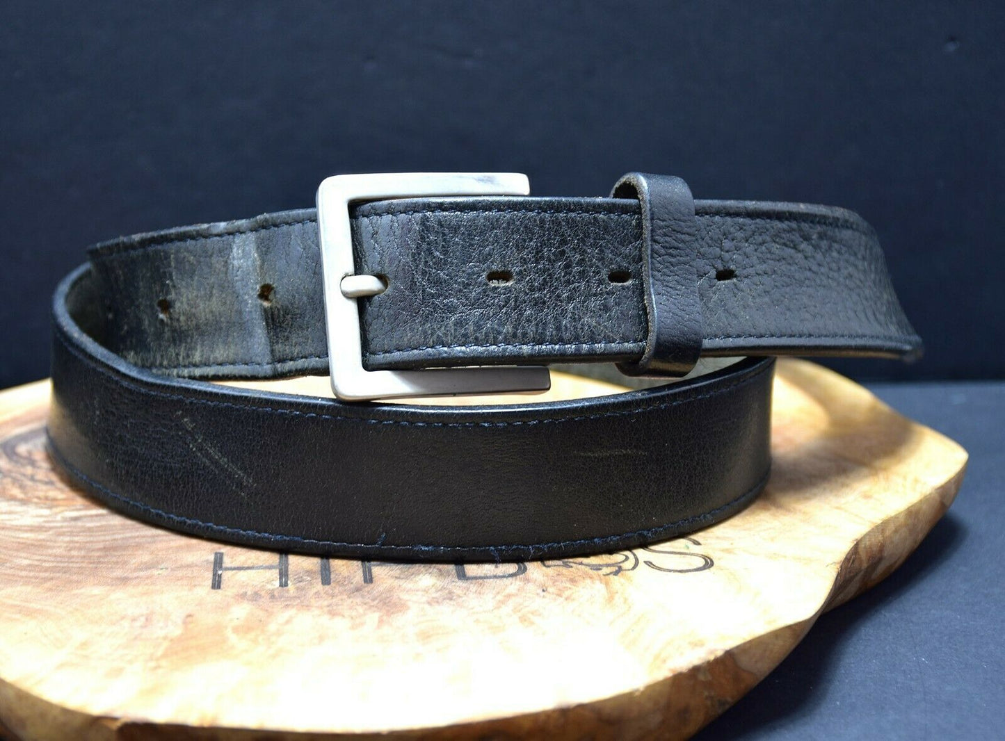 Vintage Mens Leather Jeans Belt Black Size 36 - VintageThing