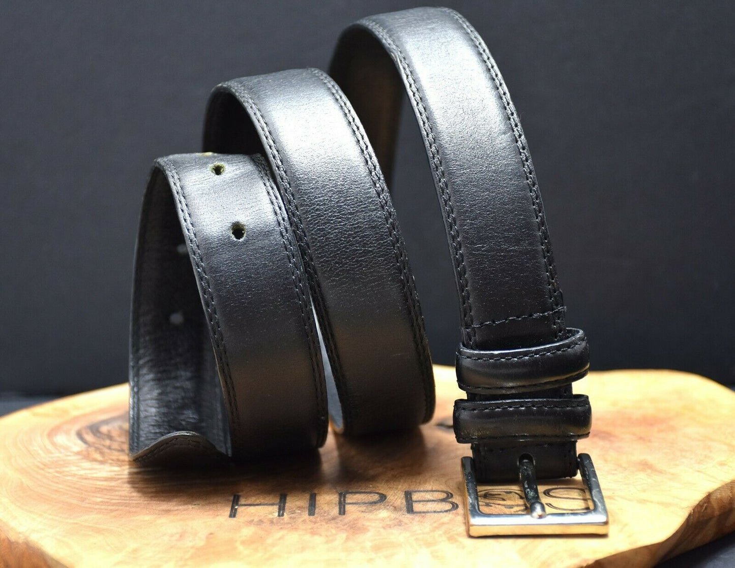 Vintage Mens Leather Jeans Belt Black Size 34 - VintageThing