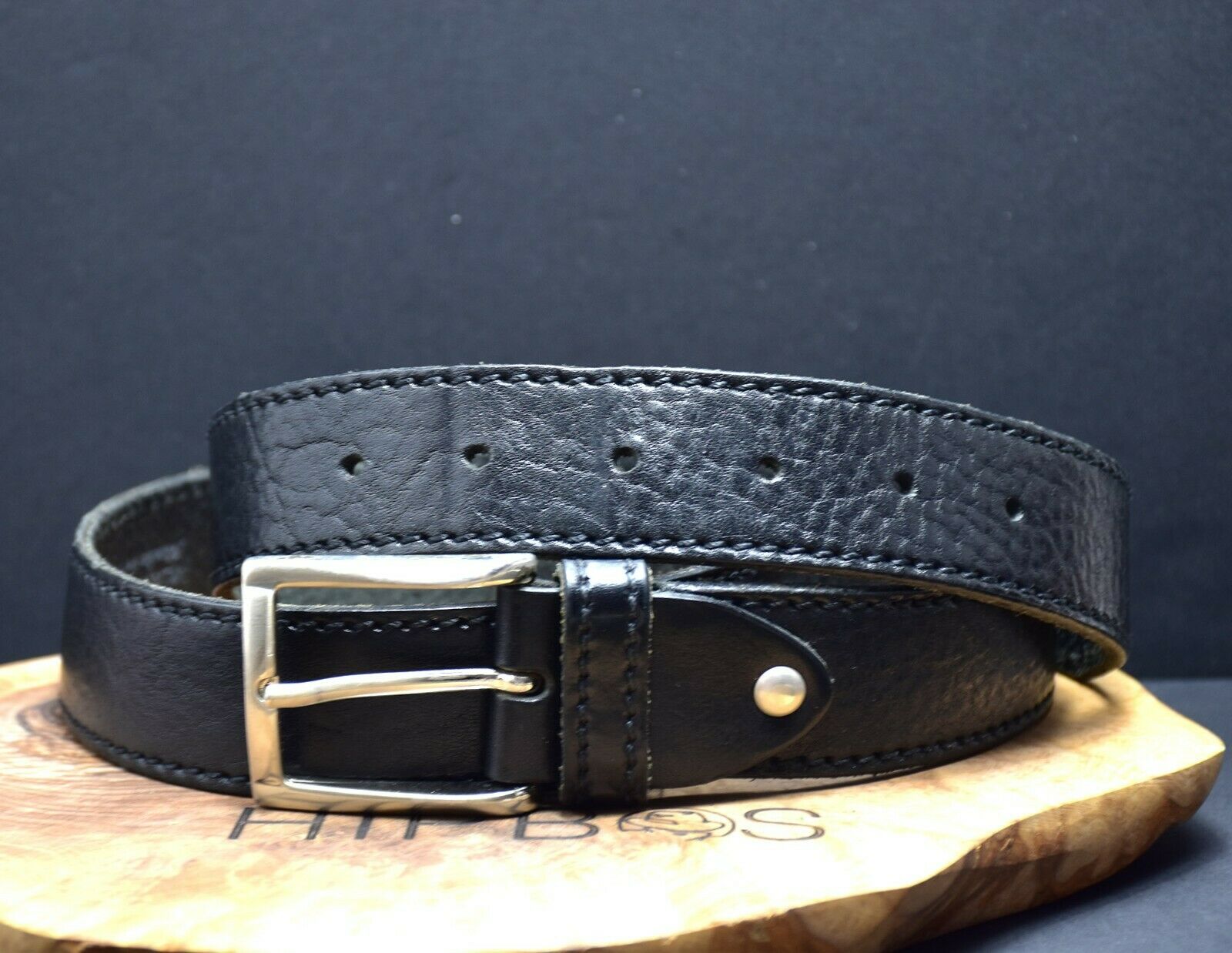 Vintage Italian Mens Leather Jeans Belt Black Size 36 - VintageThing