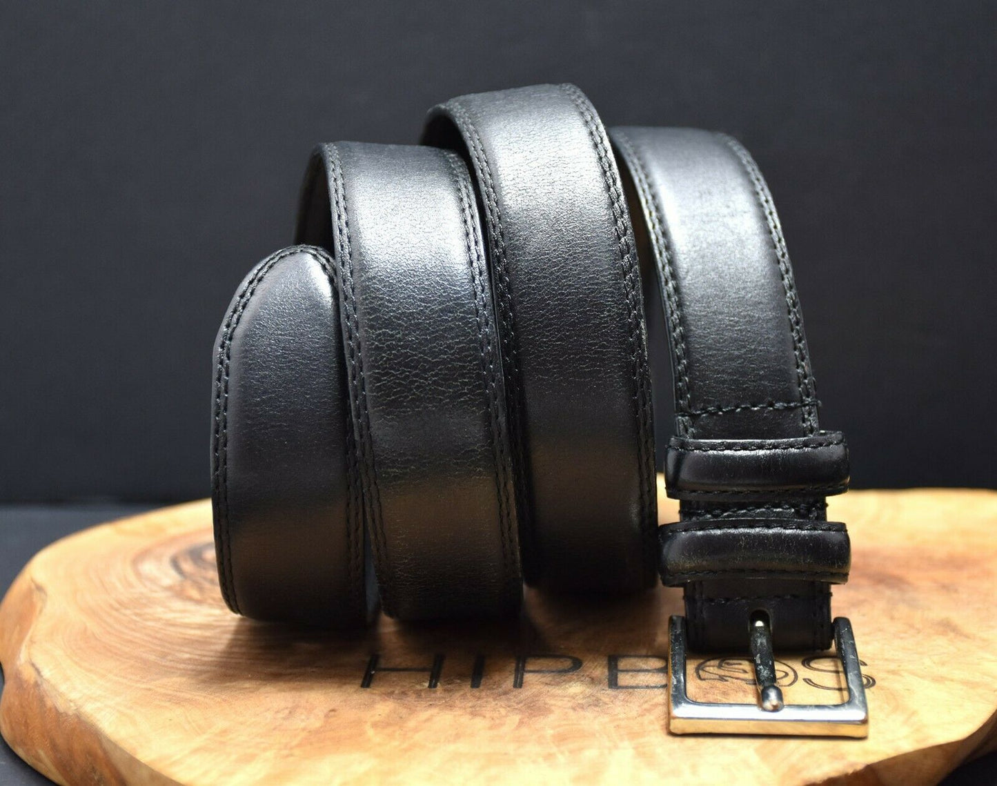 Vintage Mens Leather Jeans Belt Black Size 34 - VintageThing