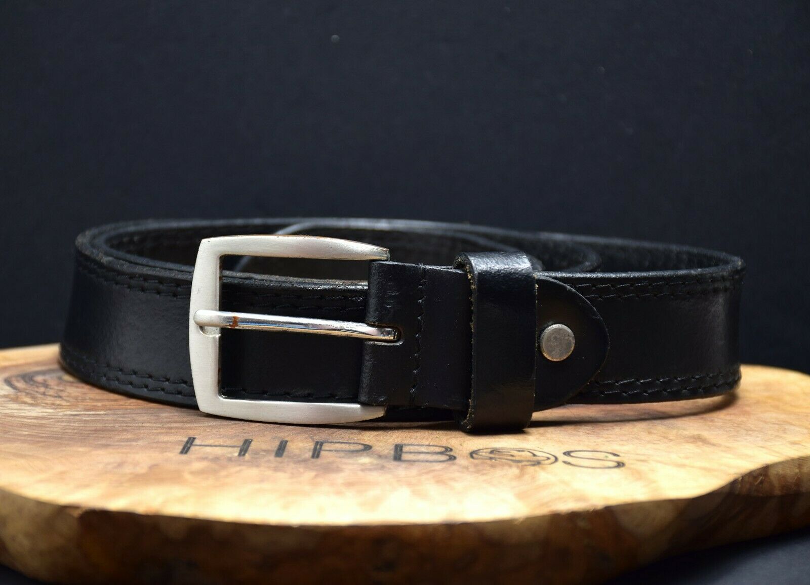 Vintage Mens Leather Jeans Belt Black Size 36 - VintageThing