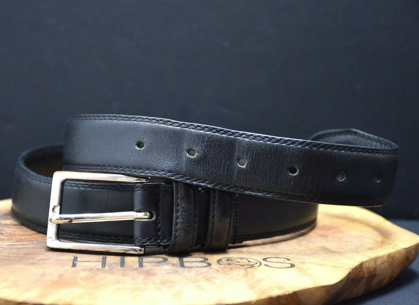 Vintage Mens Leather Jeans Belt Black Size 34 - VintageThing