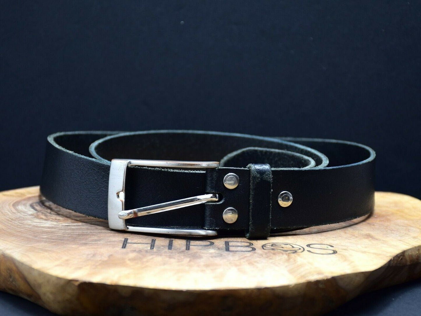 Vintage Handmade Mens Leather Jeans Belt Black Size 34 - VintageThing